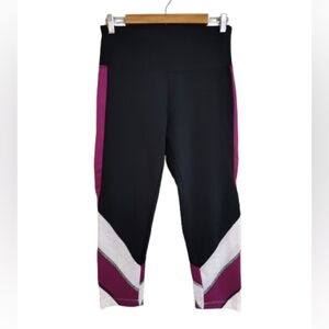 BALLY TOTAL FITNESS Black and Purple Colorblock Leggings Size Large Sportswear